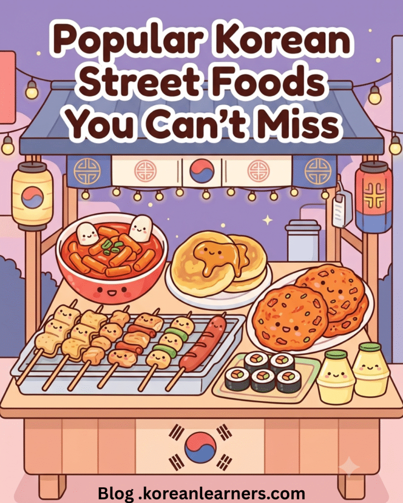 Popular Korean Street Foods You Can’t Miss (Tteokbokki, Hotteok, Kimchi pancakes, Skewers, Snacks)